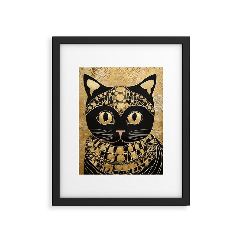 Black and Gold Klimt Cat in Egyptian Costume Framed Art Print Gallery Image 6