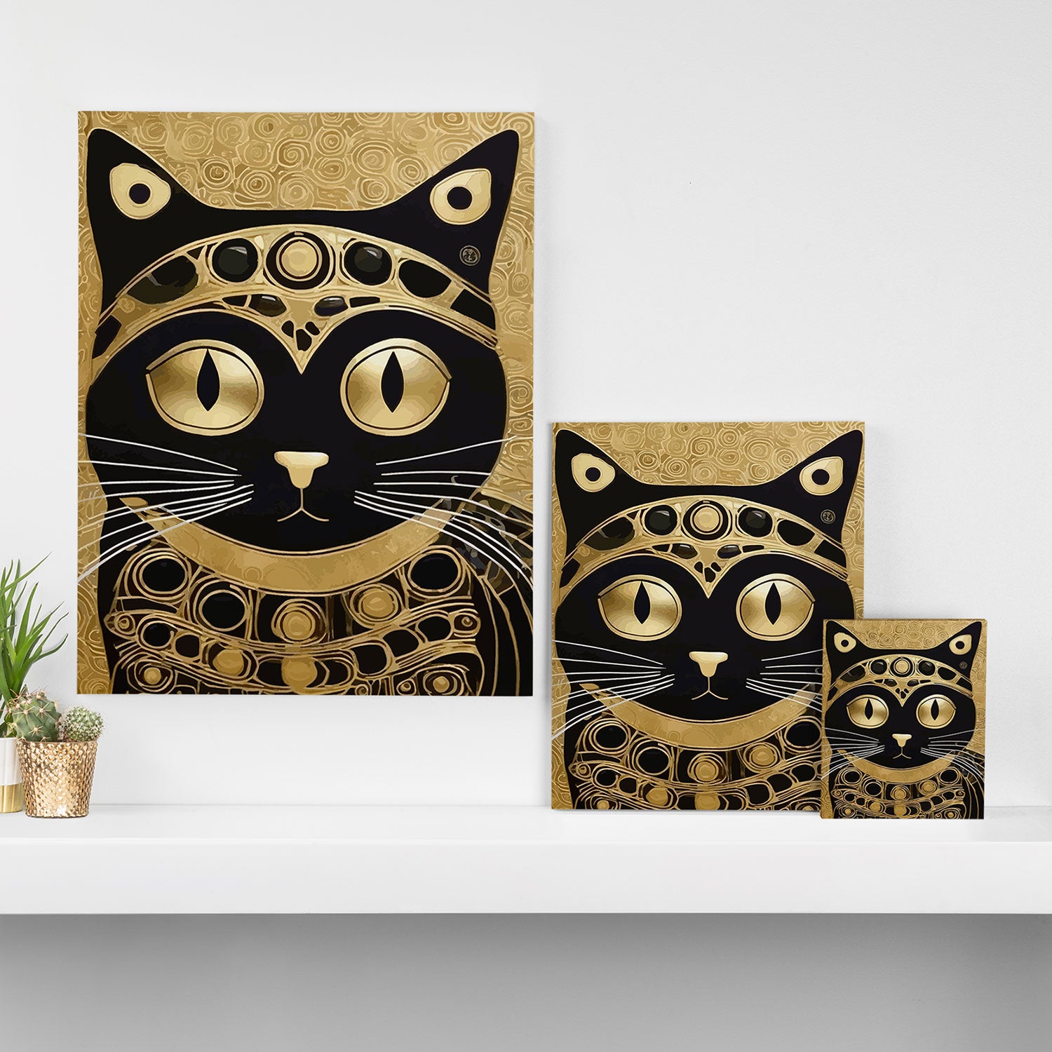 Black and Gold Klimt Cat in Royal Robes Canvas Print Gallery Image 3