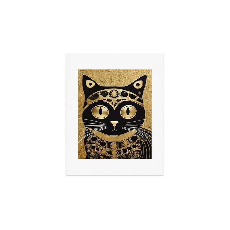 Black and Gold Klimt Cat in Royal Robes Art Print Gallery Image 1