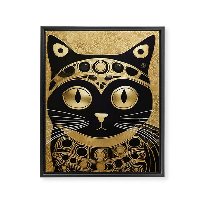 Black and Gold Klimt Cat in Royal Robes Framed Canvas Print Gallery Image 1