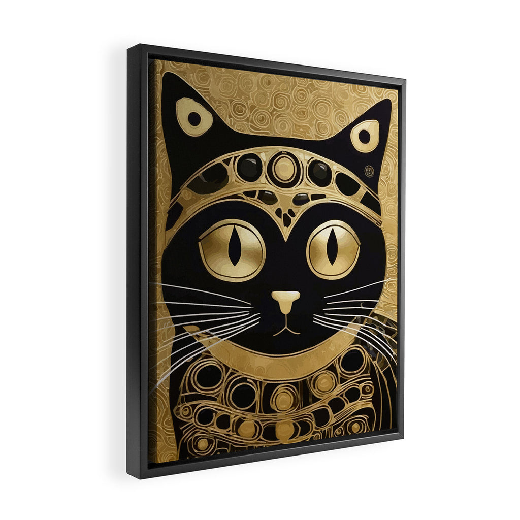 Black and Gold Klimt Cat in Royal Robes Framed Canvas Print Gallery Image 2