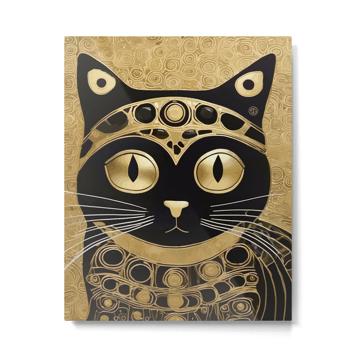 Black and Gold Klimt Cat in Royal Robes Metal Print Gallery Image 1