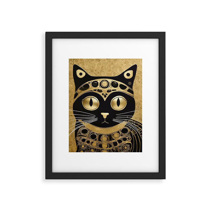 Black and Gold Klimt Cat in Royal Robes Framed Art Print Gallery Image 1