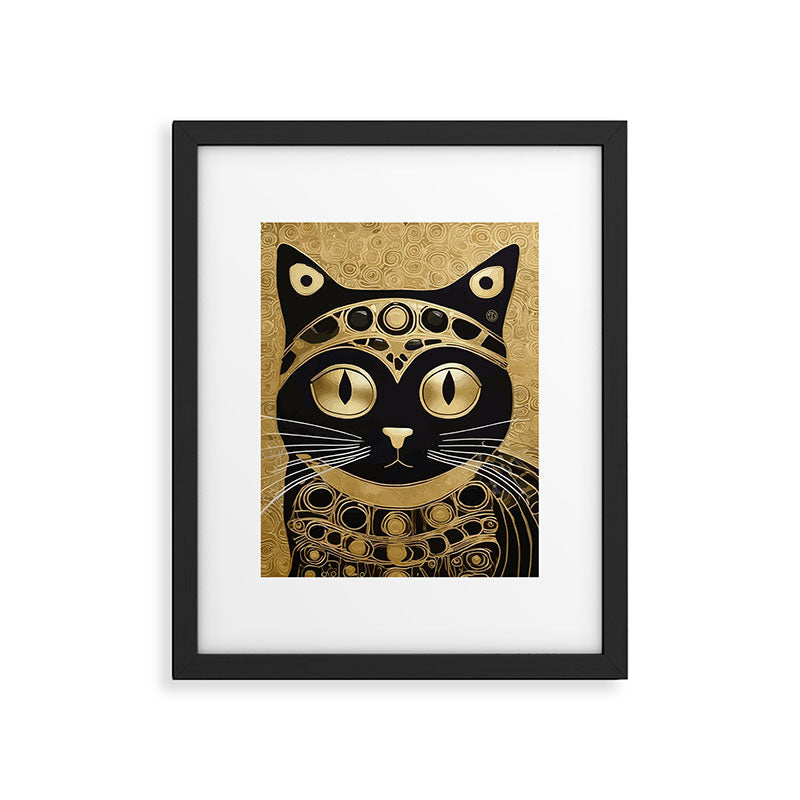 Black and Gold Klimt Cat in Royal Robes Framed Art Print Gallery Image 6