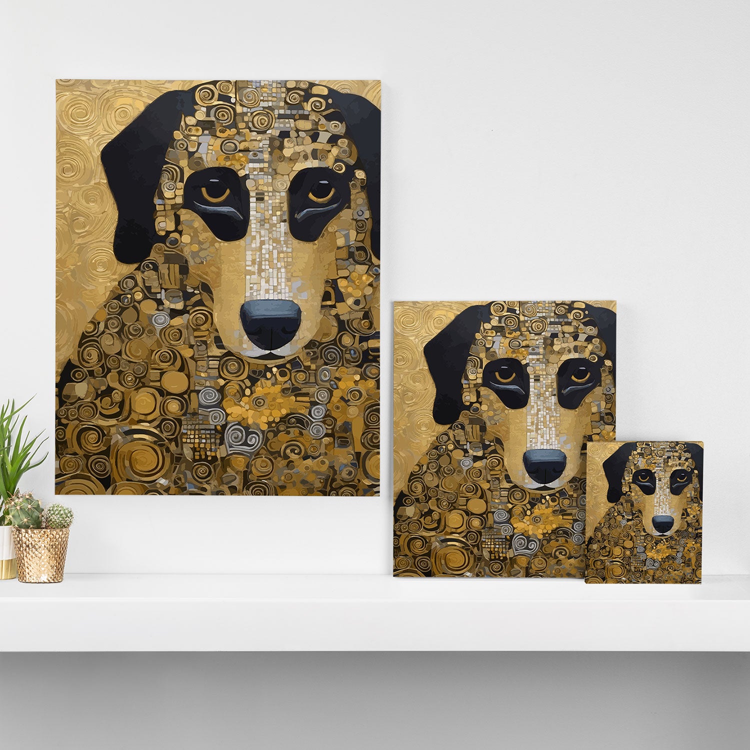 Black and Gold Klimt Dog Canvas Print Gallery Image 3