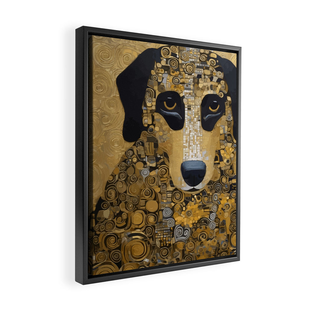 Black and Gold Klimt Dog Framed Canvas Print Gallery Image 2
