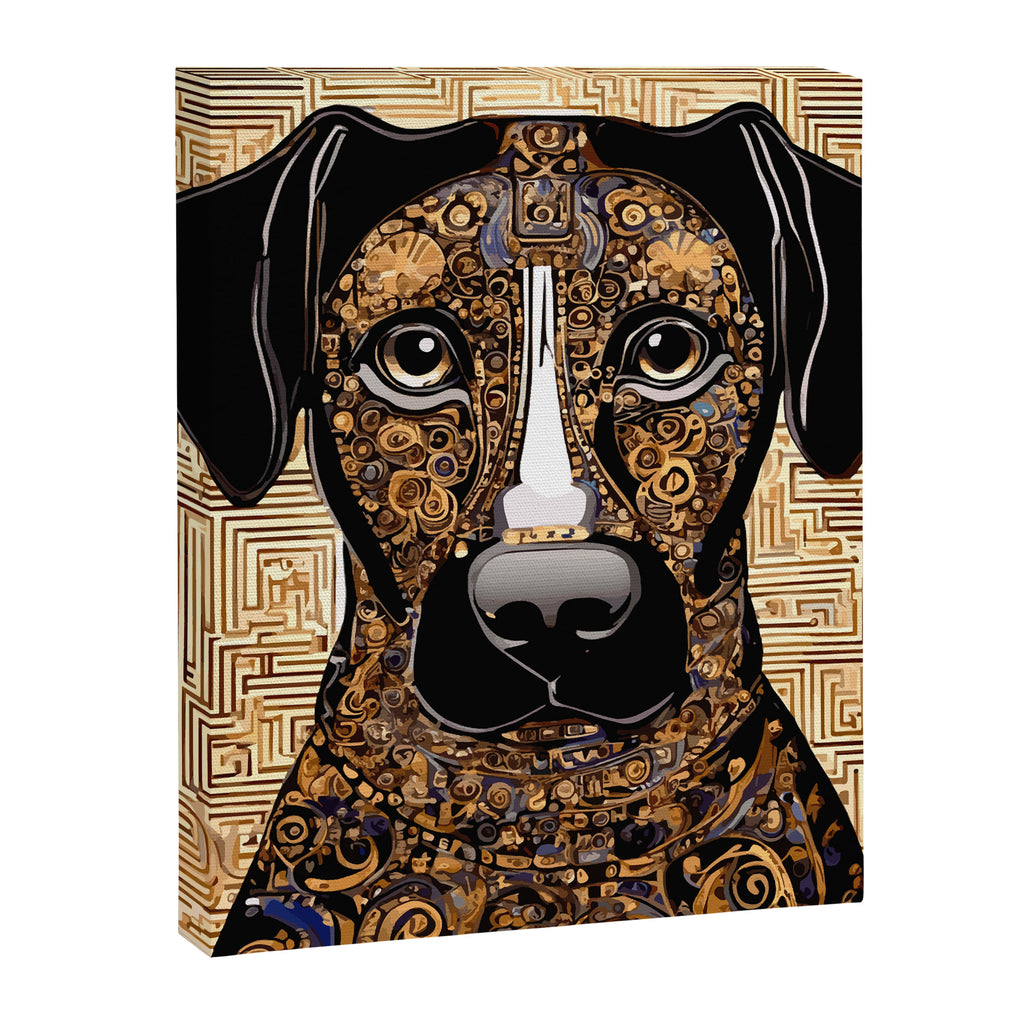 Black and Gold Klimt Dog with Geometric Pattern Canvas Print Gallery Image 8