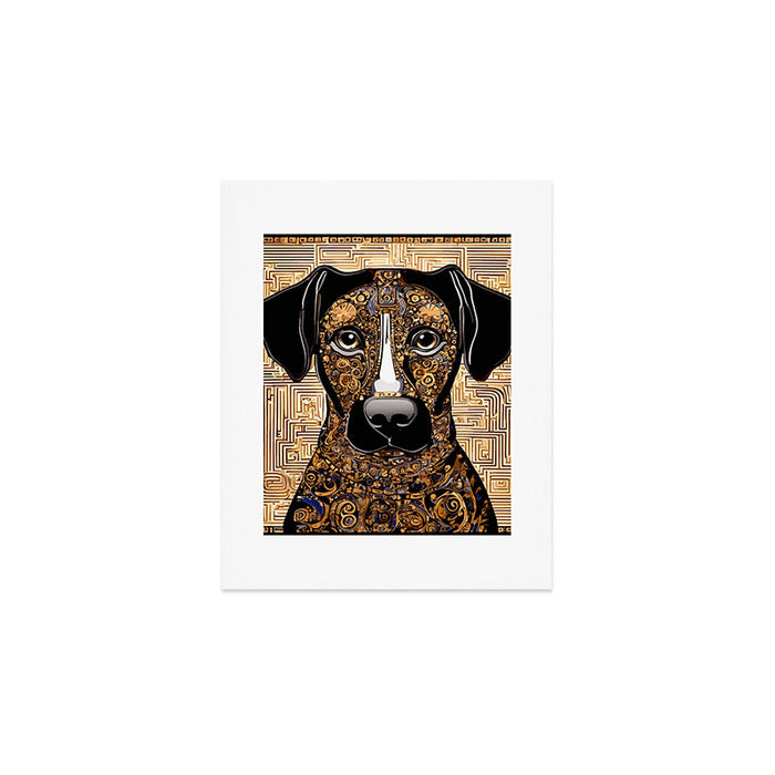 Black and Gold Klimt Dog with Geometric Pattern Art Print Gallery Image 1