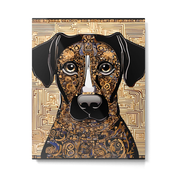 Black and Gold Klimt Dog with Geometric Pattern Metal Print Gallery Image 1