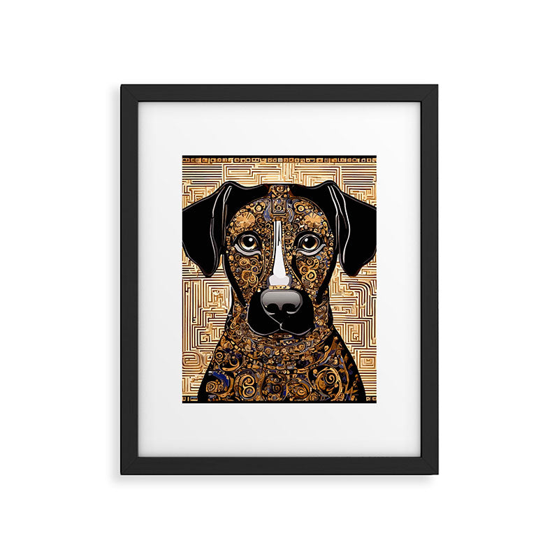 Black and Gold Klimt Dog with Geometric Pattern Framed Art Print Gallery Image 6