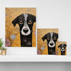 Black and White Klimt Dog with Floral Pattern Canvas Print Gallery Image 3