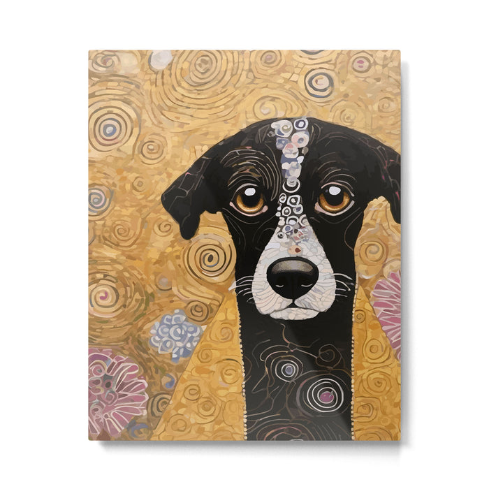 Black and White Klimt Dog with Floral Pattern Metal Print Gallery Image 1
