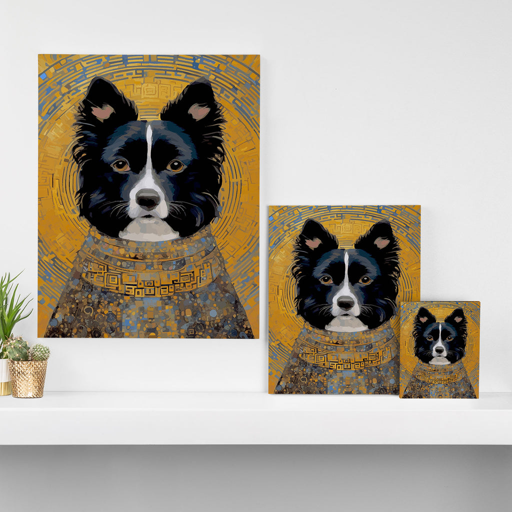 Black and White Klimt Dog with Geometric Patterns Canvas Print Gallery Image 3