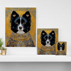 Black and White Klimt Dog with Geometric Patterns Canvas Print Gallery Image 3