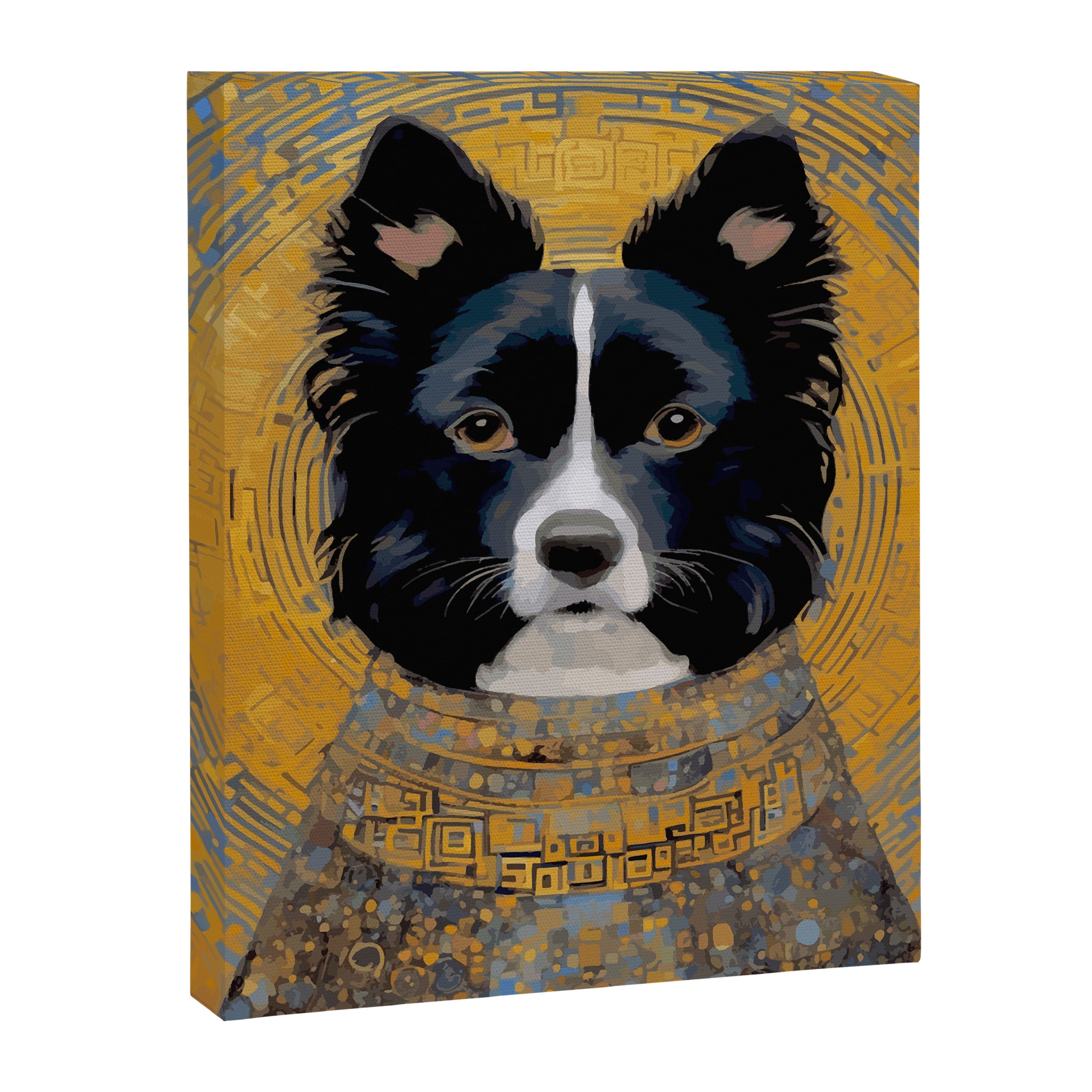 Black and White Klimt Dog with Geometric Patterns Canvas Print Gallery Image 8