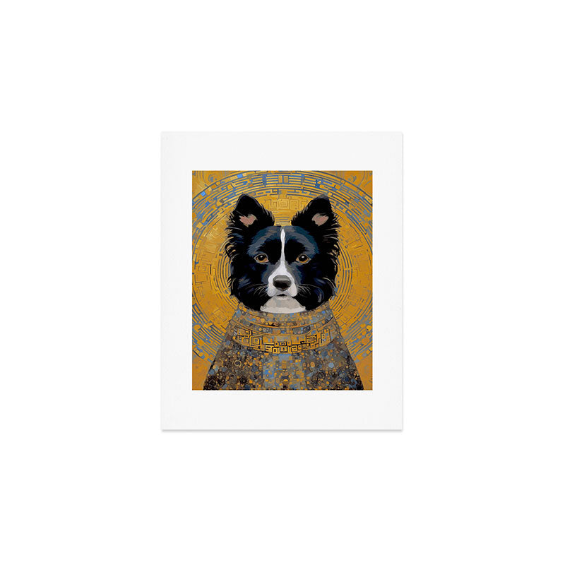 Black and White Klimt Dog with Geometric Patterns Art Print Gallery Image 1