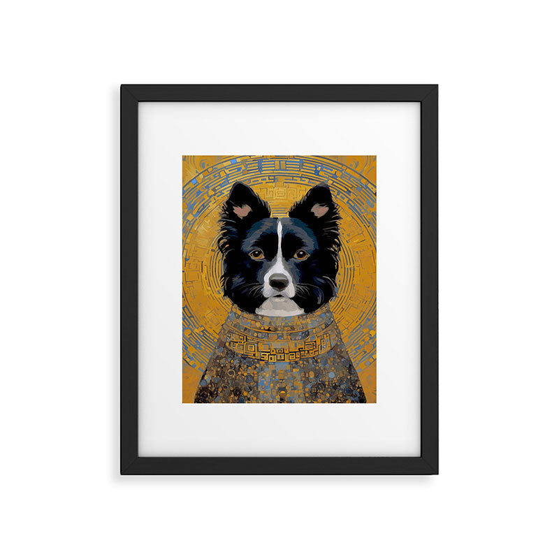 Black and White Klimt Dog with Geometric Patterns Framed Art Print Gallery Image 6