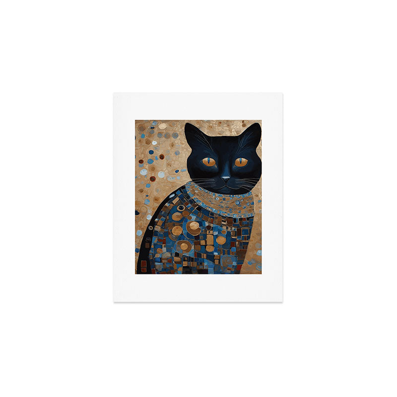 Black Klimt Cat in Ceremonial Robes Art Print Gallery Image 1