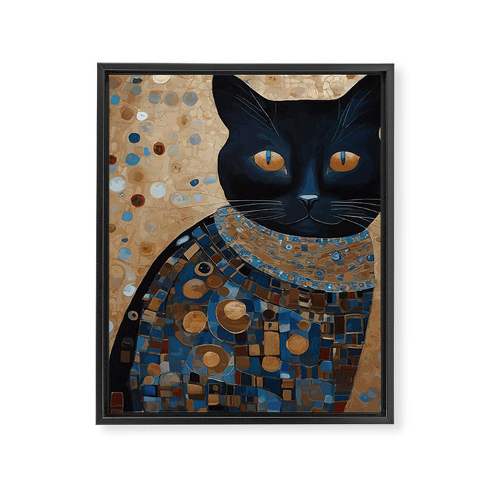 Black Klimt Cat in Ceremonial Robes Framed Canvas Print Gallery Image 1