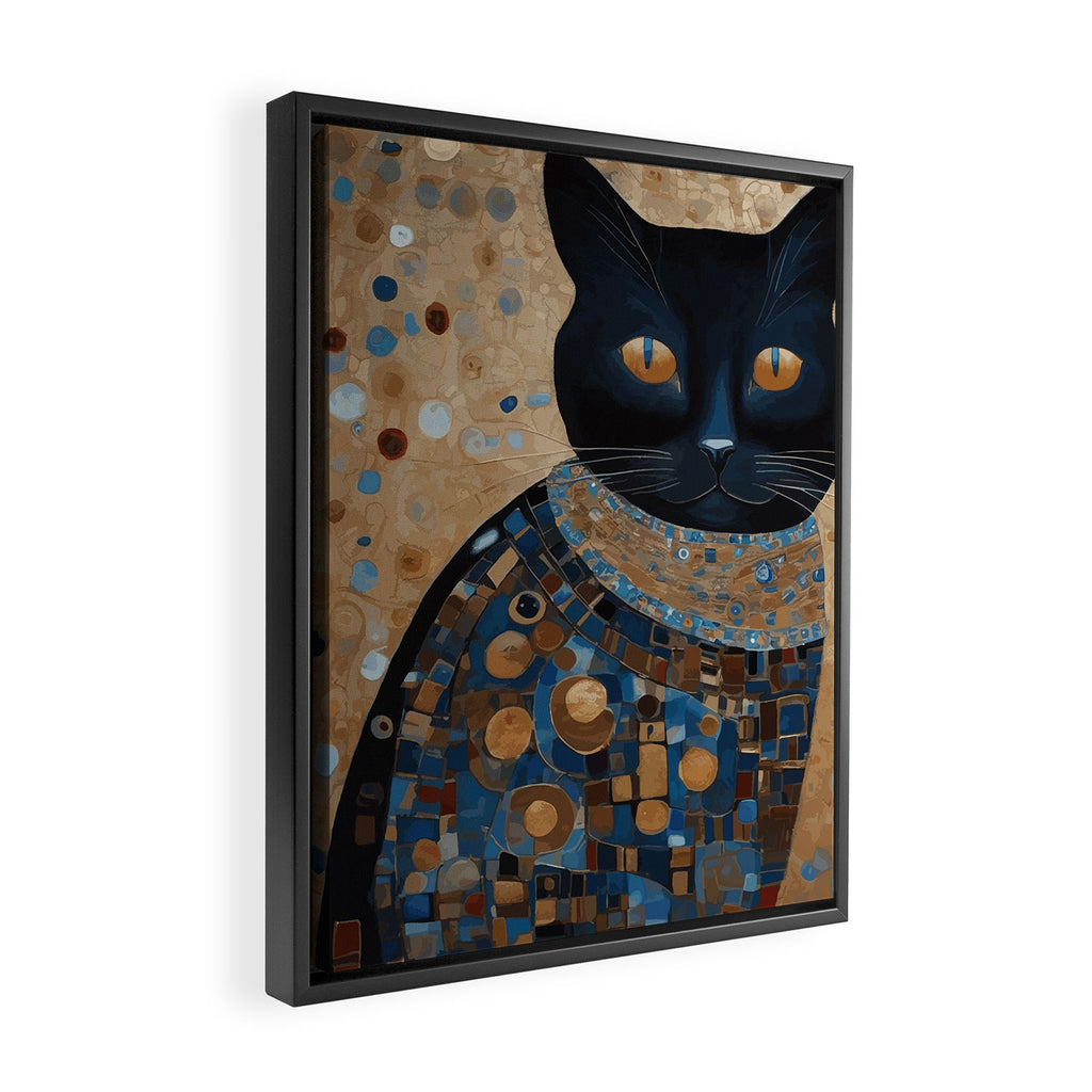 Black Klimt Cat in Ceremonial Robes Framed Canvas Print Gallery Image 2