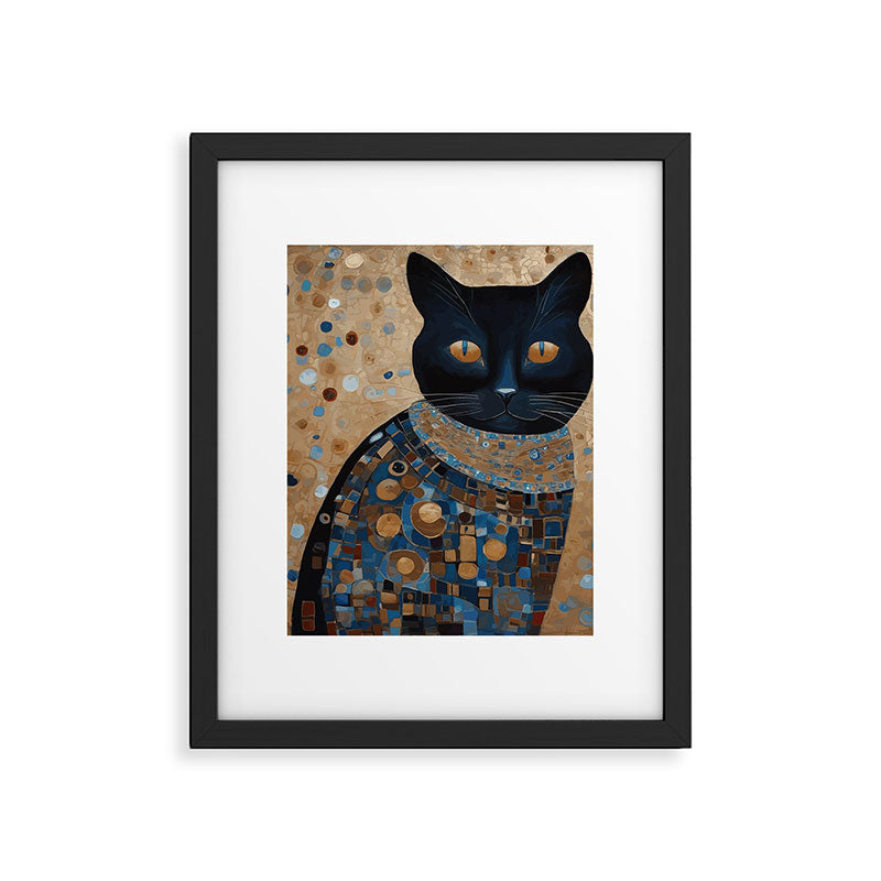Black Klimt Cat in Ceremonial Robes Framed Art Print Gallery Image 6