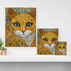 Blue and Gold Klimt Cat with Geometric Patterns Canvas Print Gallery Image 3