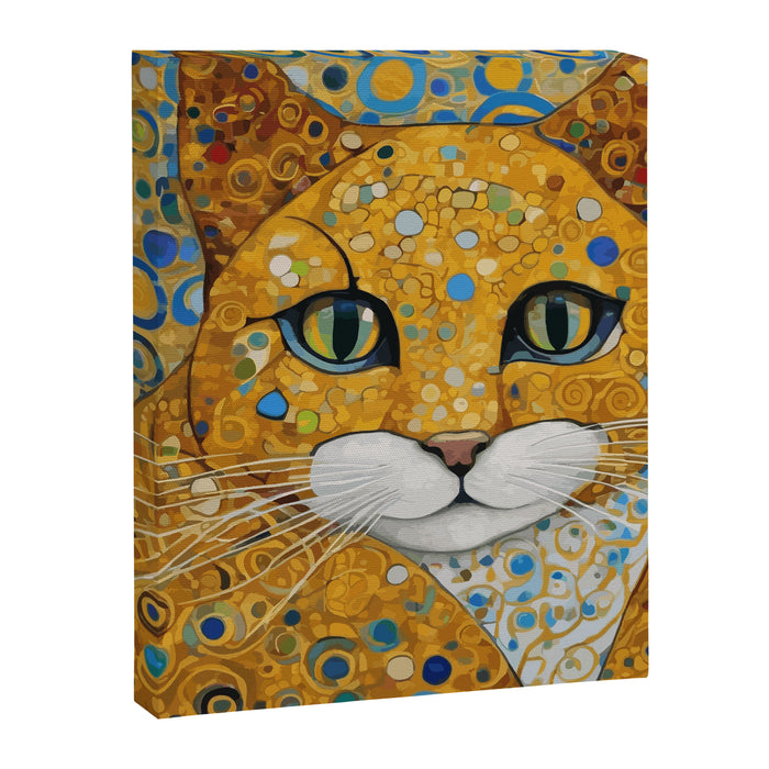 Blue and Gold Klimt Cat with Geometric Patterns Canvas Print Gallery Image 1