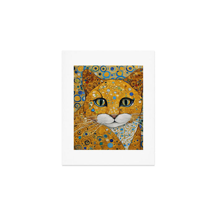 Blue and Gold Klimt Cat with Geometric Patterns Art Print Gallery Image 1