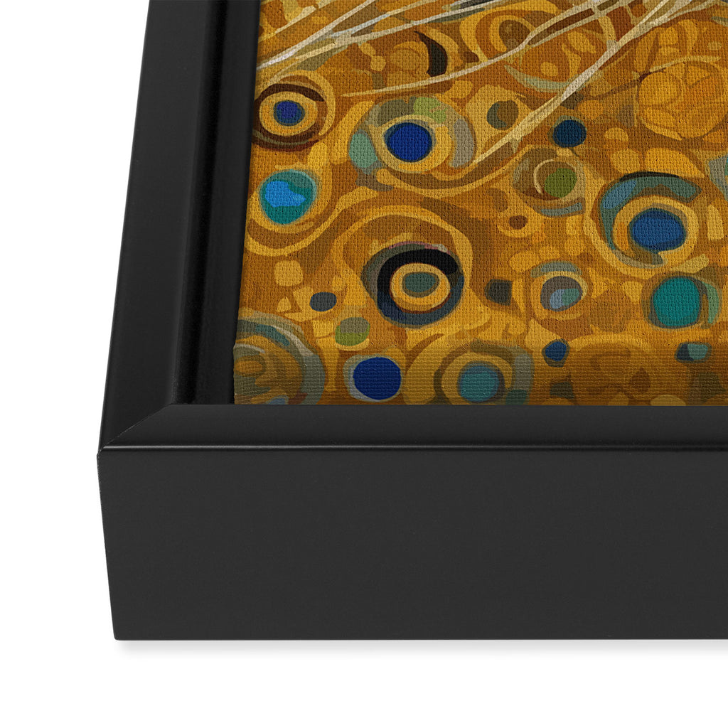 Blue and Gold Klimt Cat with Geometric Patterns Framed Canvas Print Gallery Image 3