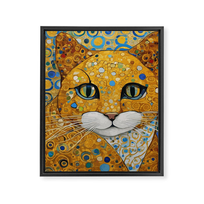 Blue and Gold Klimt Cat with Geometric Patterns Framed Canvas Print Gallery Image 1