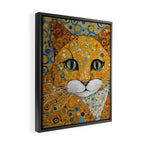 Blue and Gold Klimt Cat with Geometric Patterns Framed Canvas Print Gallery Image 2