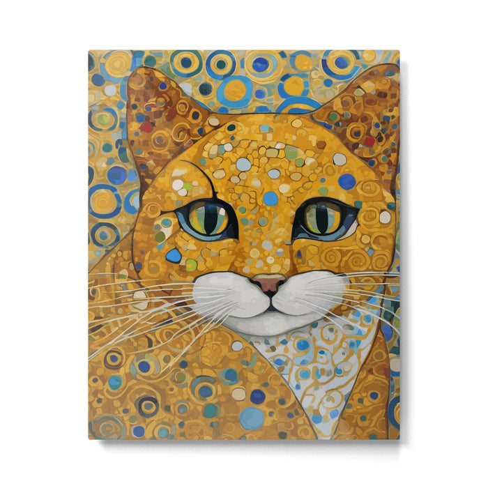 Blue and Gold Klimt Cat with Geometric Patterns Metal Print Gallery Image 1