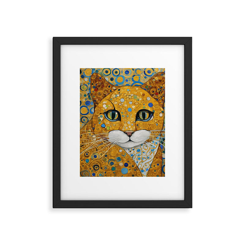 Blue and Gold Klimt Cat with Geometric Patterns Framed Art Print Gallery Image 6
