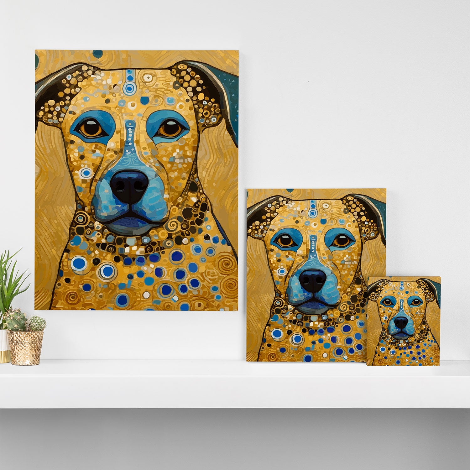 Blue and Gold Klimt Dog Canvas Print Gallery Image 3