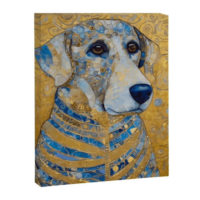 Blue and Gold Klimt Dog with Brown Eyes Canvas Print Gallery Image 1