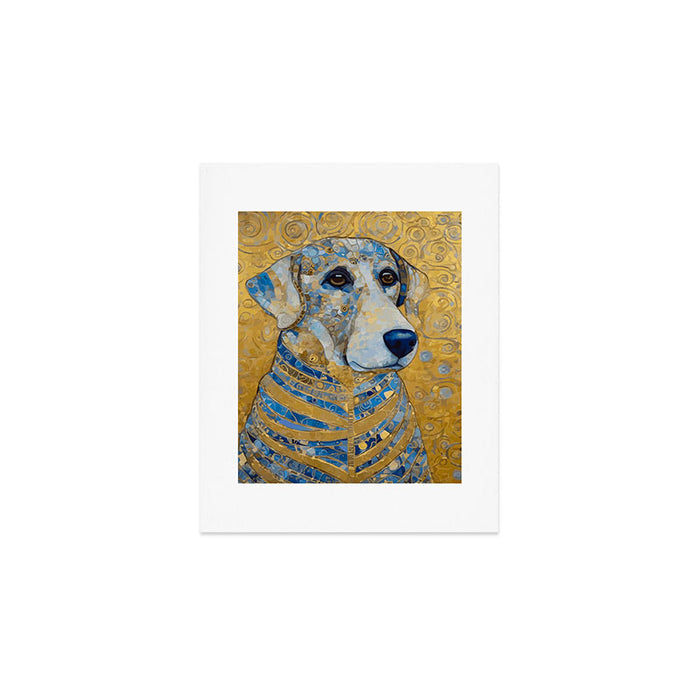 Blue and Gold Klimt Dog with Brown Eyes Art Print Gallery Image 1