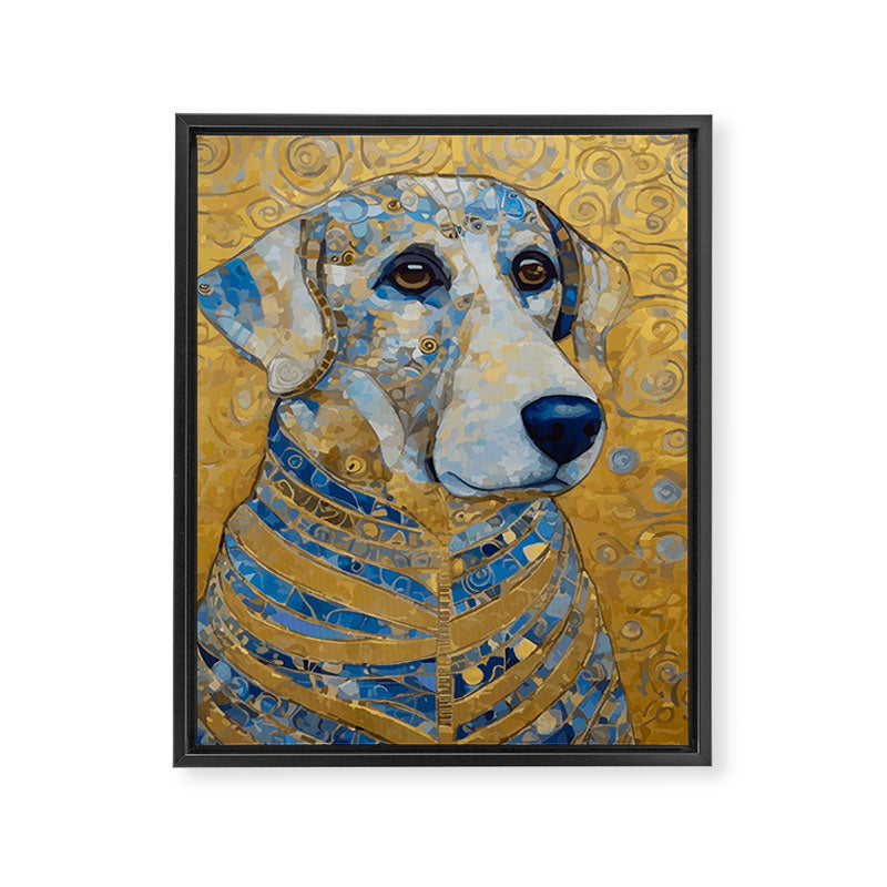 Blue and Gold Klimt Dog with Brown Eyes Framed Canvas Print Gallery Image 8