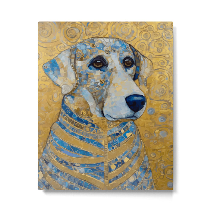 Blue and Gold Klimt Dog with Brown Eyes Metal Print Gallery Image 1