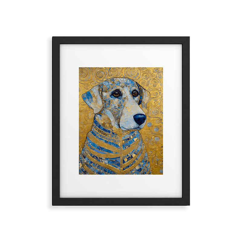 Blue and Gold Klimt Dog with Brown Eyes Framed Art Print Gallery Image 6