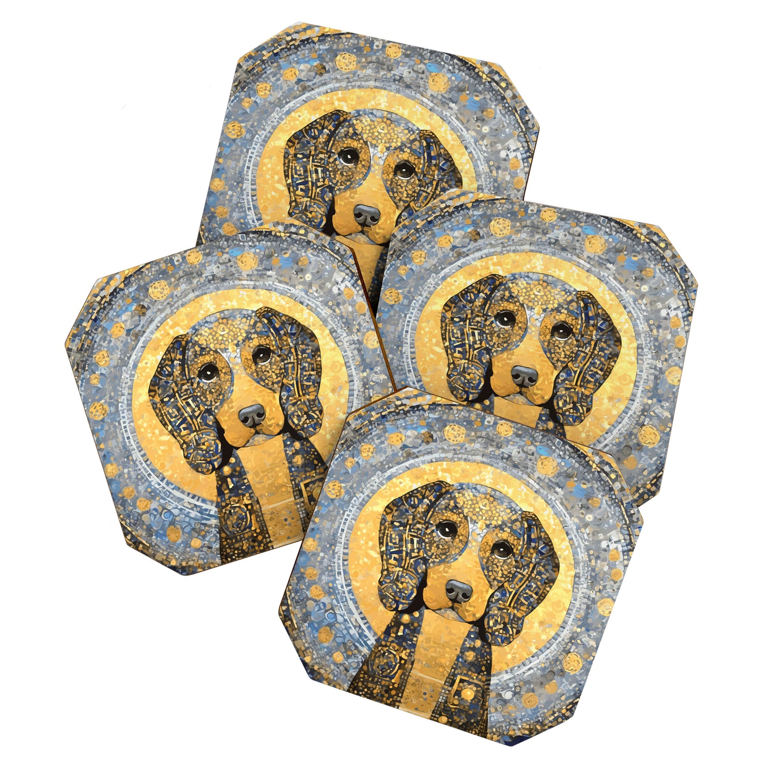 Blue and Gold Klimt Dog with Geometric Patterns  Coaster Gallery Image 1