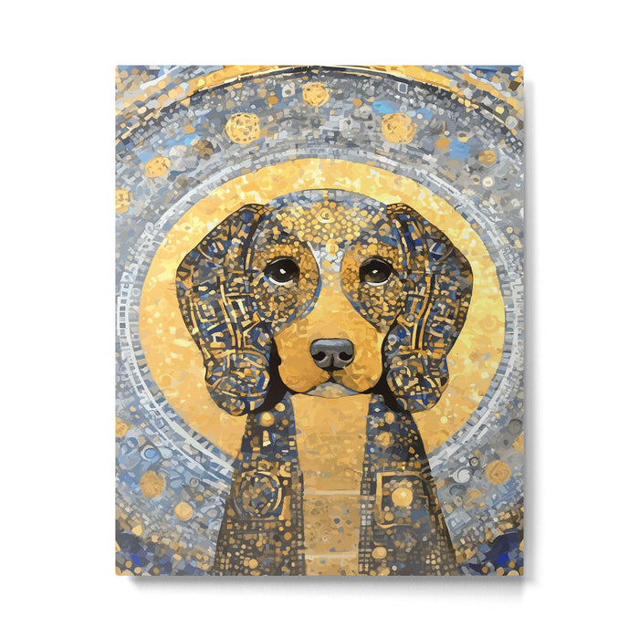 Blue and Gold Klimt Dog with Geometric Patterns  Metal Print Gallery Image 1