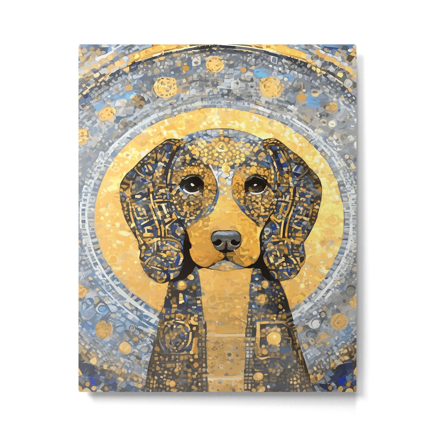 Blue and Gold Klimt Dog with Geometric Patterns  Metal Print Gallery Image 6