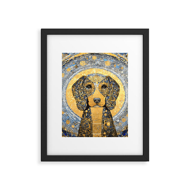 Blue and Gold Klimt Dog with Geometric Patterns  Framed Art Print Gallery Image 6