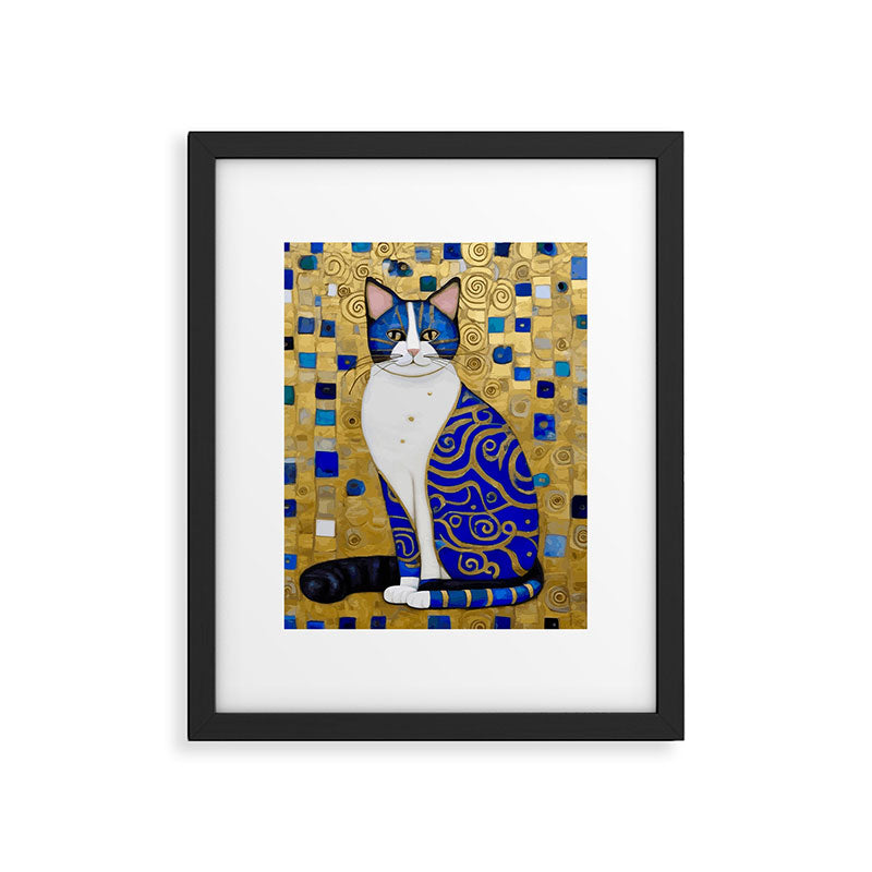 Blue and Gold Klimt Tabby Cat in Geometric Surroundings  Framed Art Print Gallery Image 6