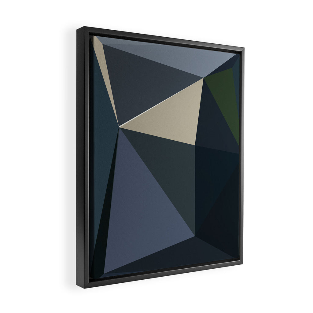 Blue Beige Low Poly Geometric Triangles Mathematical Art Framed Canvas Print Gallery Image 2