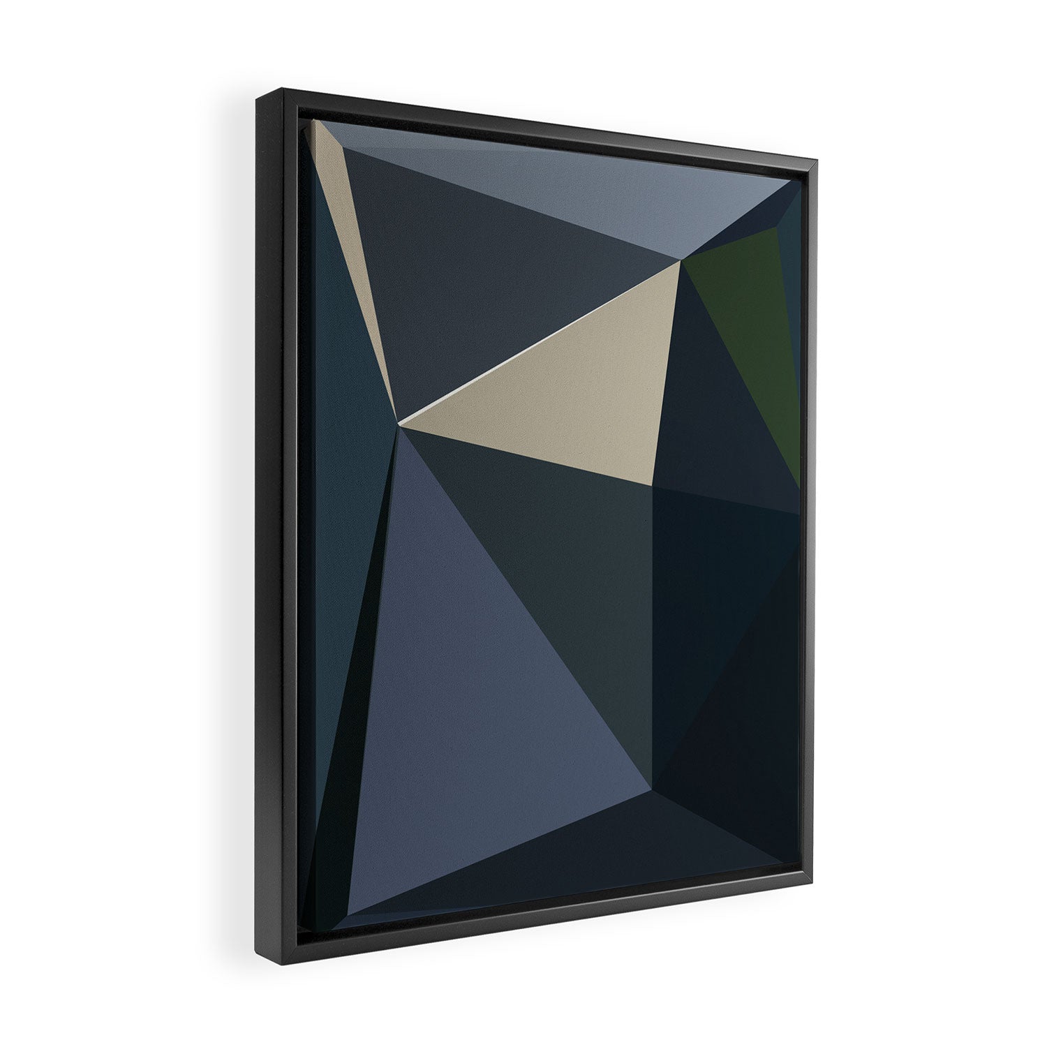 Blue Beige Low Poly Geometric Triangles Mathematical Art Framed Canvas Print Gallery Image 2