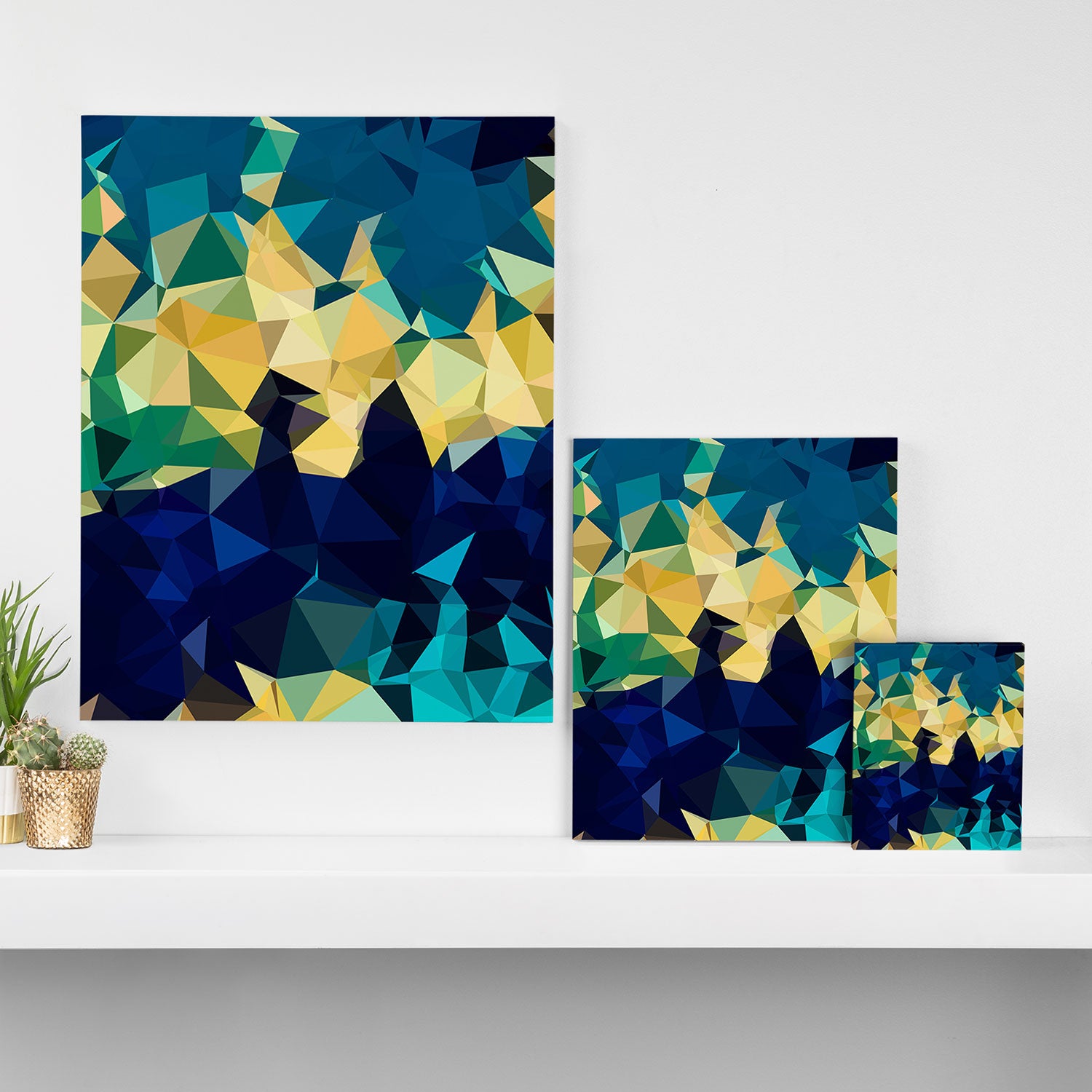 Blue Gold New Poly Wave Geometric Triangles  Canvas Print Gallery Image 3