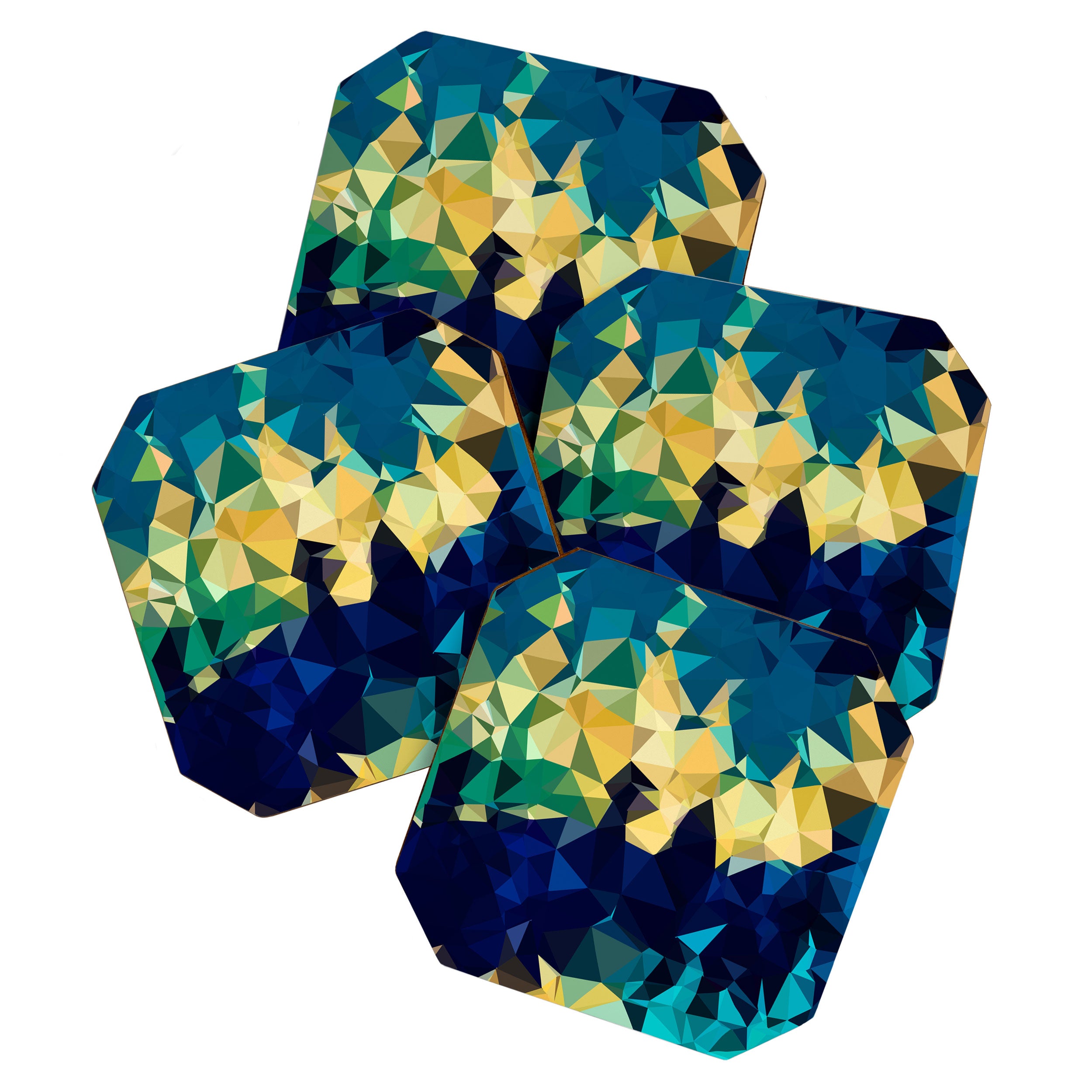 Blue Gold New Poly Wave Geometric Triangles  Coaster Gallery Image 1