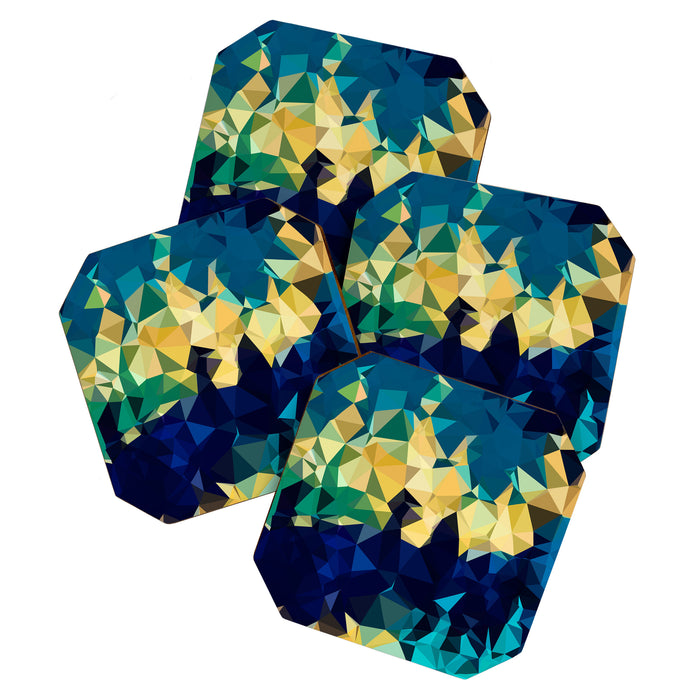 Blue Gold New Poly Wave Geometric Triangles  Coaster Gallery Image 1