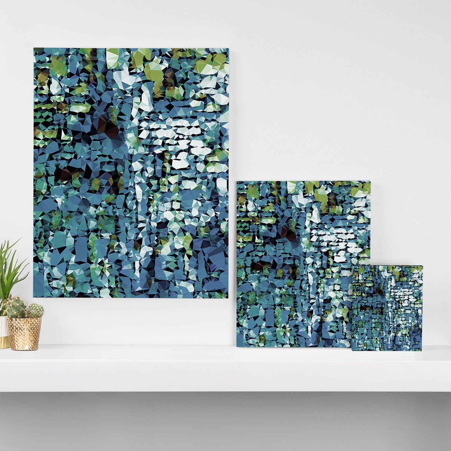 Blue Green Abstract Geometric Low Poly Modern Art Canvas Print Gallery Image 3